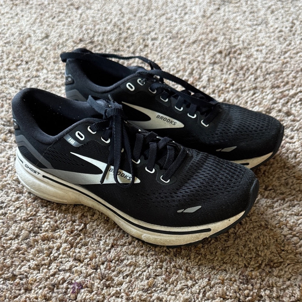 Brooks Ghost Black and White Running Sneakers